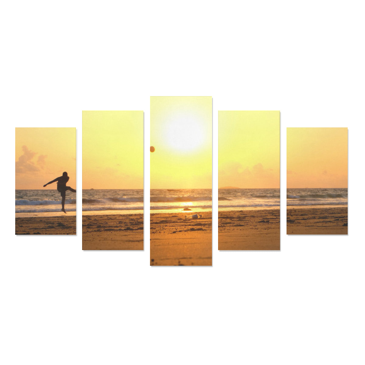 Silhouette Of Man Kicking Ball On Beach At Sunset - Canvas Print Sets A (No Frame) - Soccer Empire