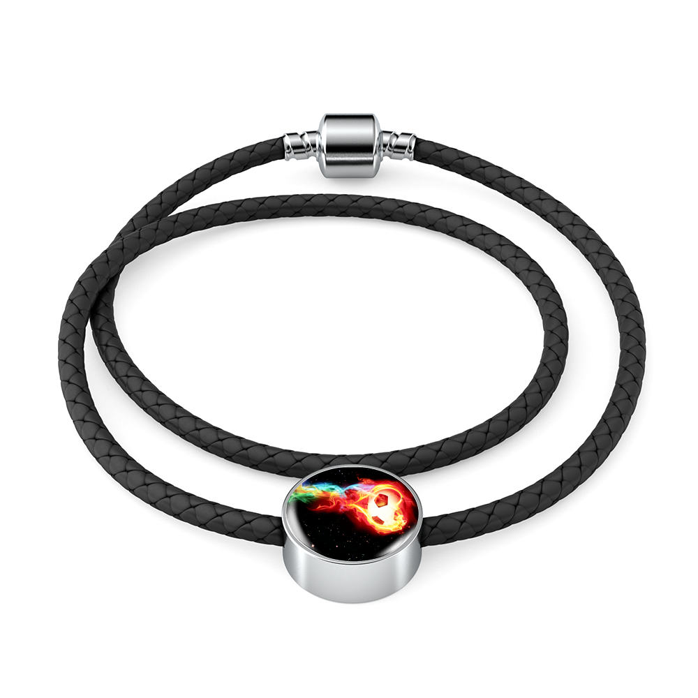 Fire Flame - Woven Leather Bracelet & Charm - Soccer Empire