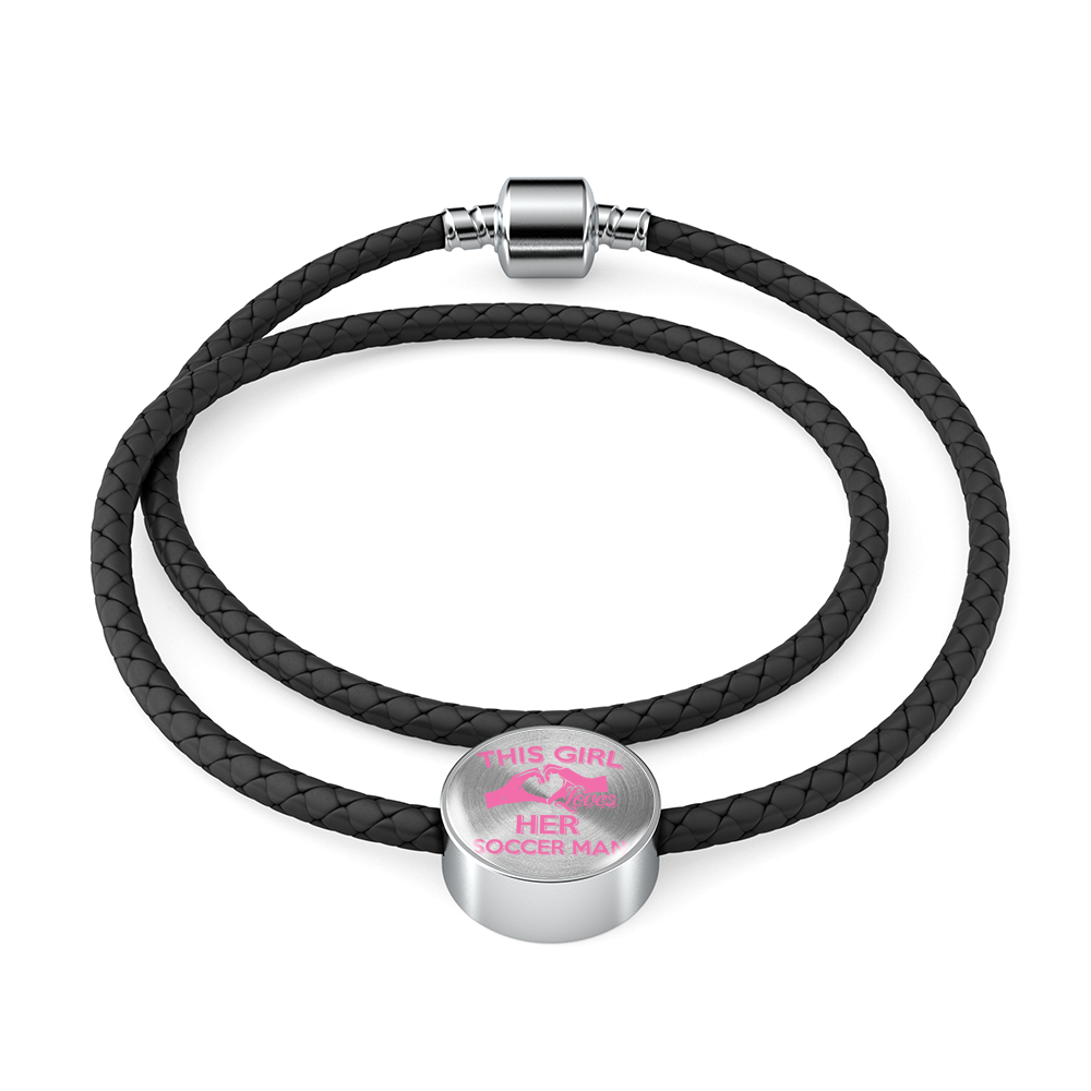 This Girl Loves Her Soccer Man - Woven Leather Bracelet & Charm - Soccer Empire