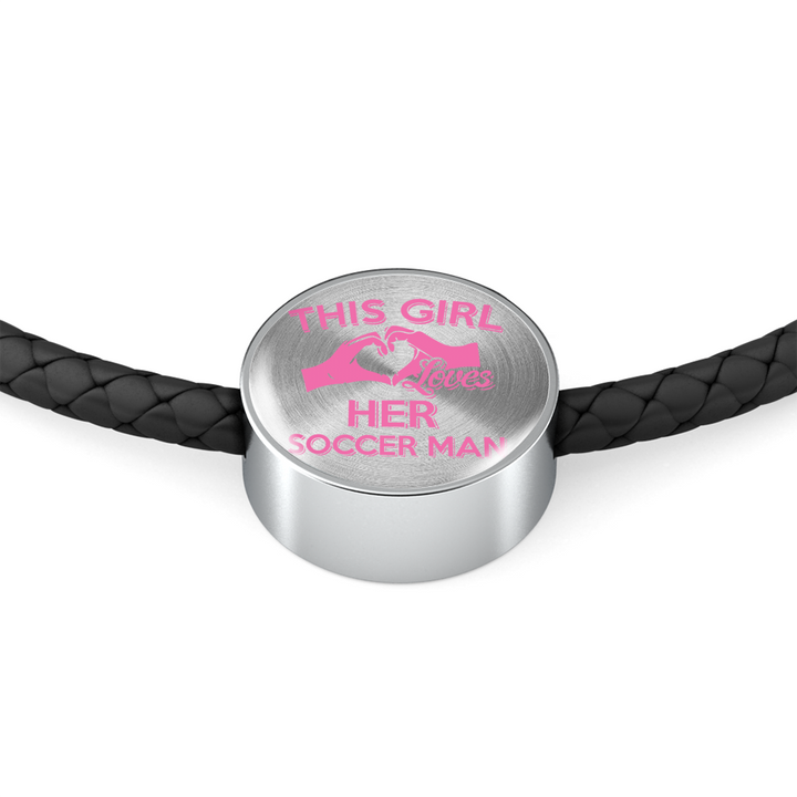 This Girl Loves Her Soccer Man - Woven Leather Bracelet & Charm - Soccer Empire